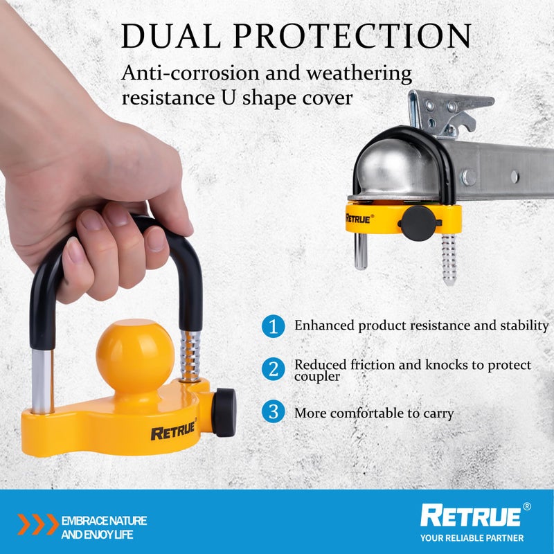 RETRUE Universal Trailer Ball Lock Hitch Coupler Locks Fits 1-7/8 Inch, 2 Inch, 2-5/16 Inch Couplers Adjustable Security with Weatherproof Cover and Cap, Yellow - Image 4